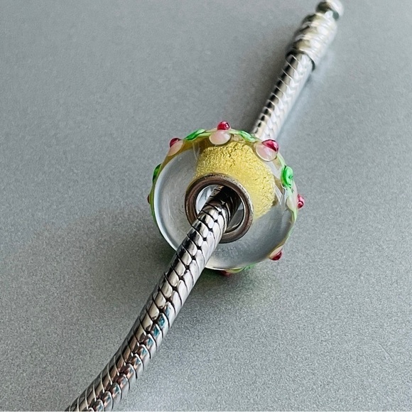 Bling Jewelry Gold Pink Flower 3D Lamp Murano Glass Sterling Silver Bead… - Picture 4 of 10